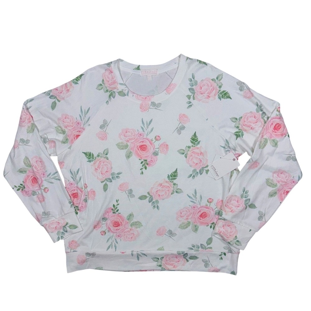 PJ Salvage Womens Size Large Garden Hearts Ivory Pink Roses PJ Top